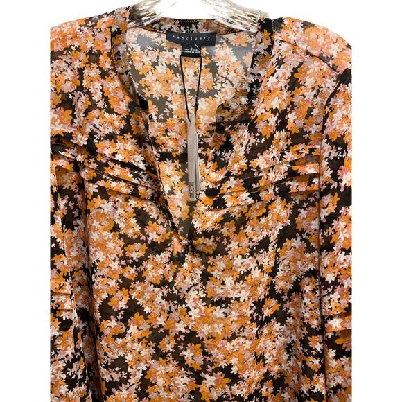 Sanctuary Pintuck V Neck Floral Blouse L - Picture 4 of 6